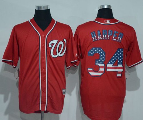 Nationals #34 Bryce Harper Red USA Flag Fashion Stitched MLB Jersey